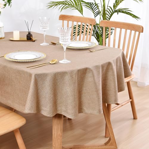 Wolkemer Faux Linen Oval Tablecloth 60 x 84 Heavy Duty, Wrinkle Resistant fabric, Farmhouse Rustic - Flaxen