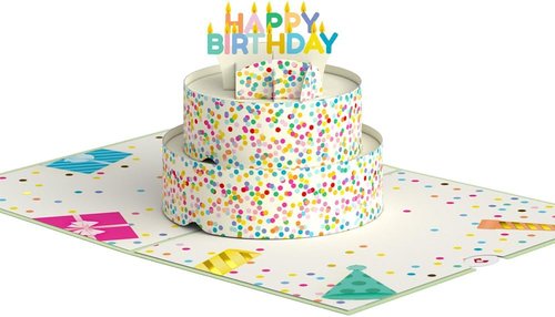 Lovepop 3D Happy Birthday Pop-Up Card - Colorful Sprinkles Cake Design | 5" x 7" Blank Notecard & Envelope Included
