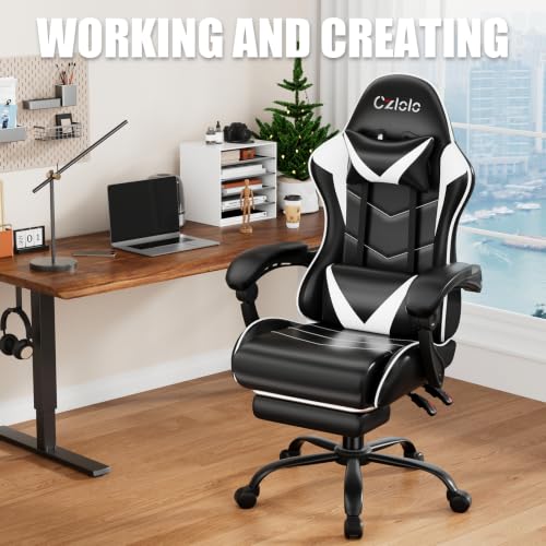 Ergonomic Gaming Chair with Footrest, Lumbar Massager, and Reclining Back