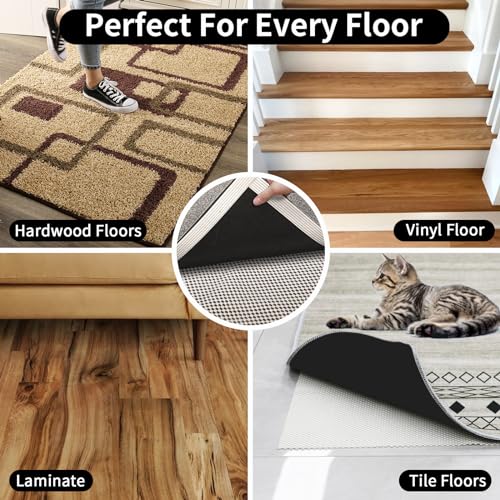 Non-Slip Rug Pad 5x7 Ft, Thick Anti-Skid Carpet Gripper for Hard Floors