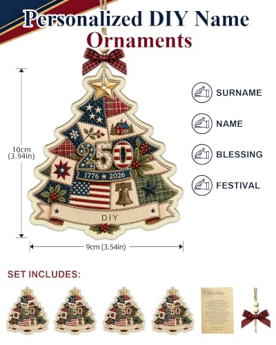 LIAOVEN 4pc Personalized USA 250th Anniversary Wooden Christmas Ornaments - Patriotic Decor