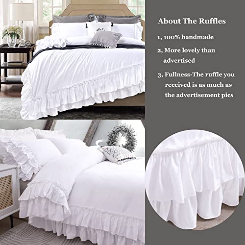 Queen Size White Ruffle Duvet Cover Set - Soft Cotton Bedding