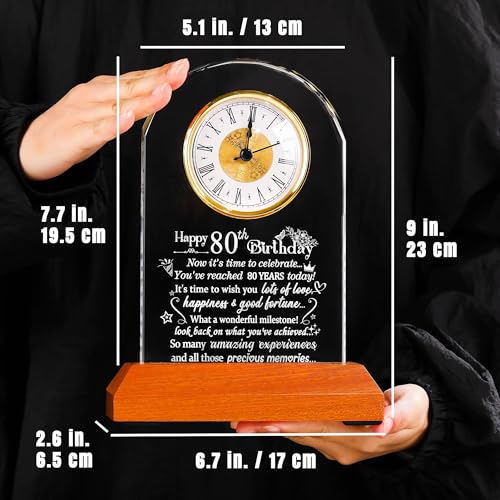 80th Birthday Glass Desk Clock with LED Wooden Light Base