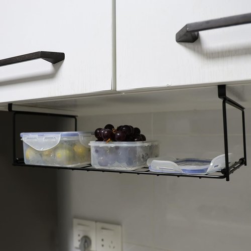 OKOMATCH Foil and Plastic Wrap Organizer Kitchen Under Cabinet Desk Pantry Hanging Organizer Storage Foldable Rack (Black)