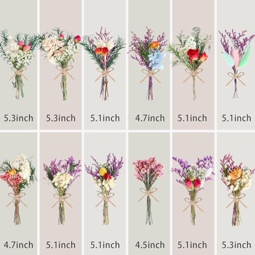 Mini Dried Flower Bouquets, Natural Small Wildflower Bundles for DIY Crafts