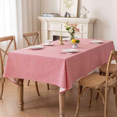 Nanko Red & White Gingham Rectangle Tablecloth 59 x 84 in - Machine Washable, Water-Resistant, Farmhouse Holiday