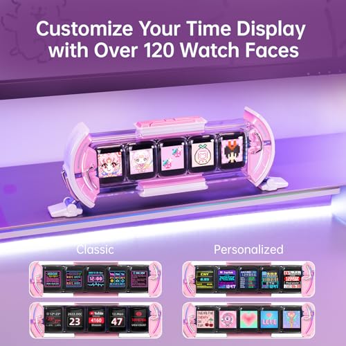 Smart Pixel Art Digital Desk Clock with 5 LCD Screens - Pink