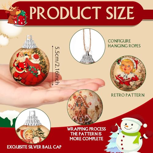 16-Piece Vintage Christmas Tree Ornament Set, 5.5cm Retro Pattern Balls