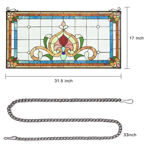 Handmade Tiffany Stained Glass Window Panel - 32x17 Inches