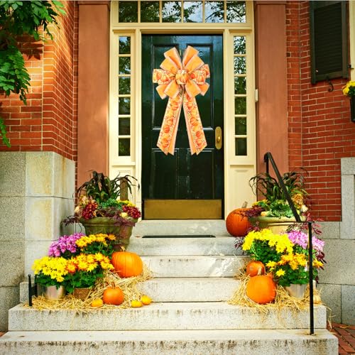 2-Pack Large Fall Wreath Bows 20x12 Inch - Orange Pumpkin Wired Autumn Bows