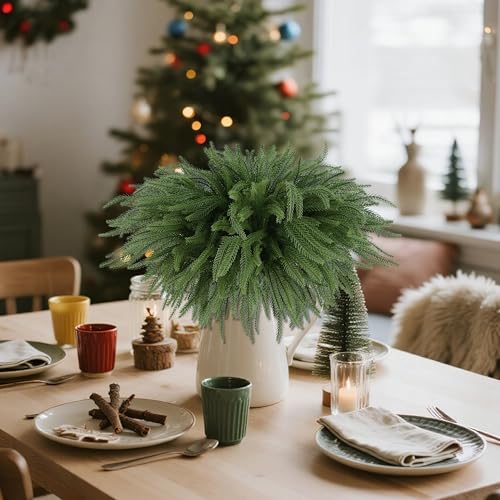 DR.DUDU 18-inch Norfolk Pine Stems - 16 Pack Artificial Holiday Greenery for Christmas Decor