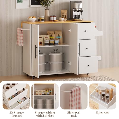 49.6-Inch Rolling Kitchen Island with Drop Leaf, Storage Cabinet, and Spice Rack