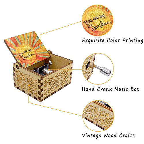 You Are My Sunshine Wooden Hand Crank Music Box - Vintage Mini Gift
