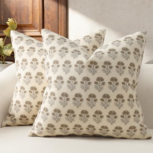 Vintage Floral Pillow Covers 18x18 Set of 2, Farmhouse Botanical Cushion Cases
