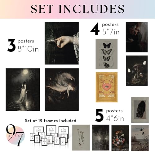 97 Decor Dark Academia Wall Art, 12pcs Gothic Prints for Room Decor