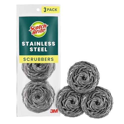 3 Pack Stainless Steel Scrubbers for Heavy Duty Cleaning - Kitchen & Grill Grate Scrubbing Set