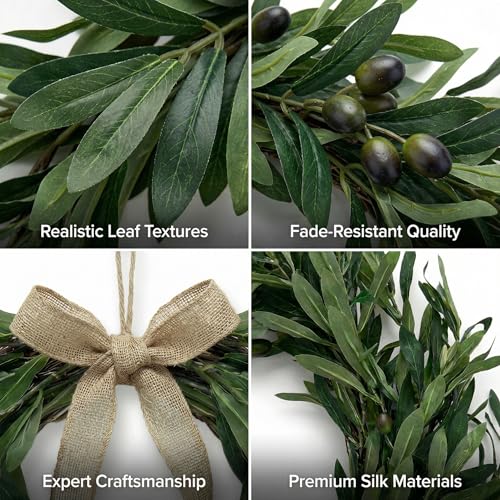 16" Heart-Shaped Artificial Olive Leaf Wreath with Fruit for Front Door