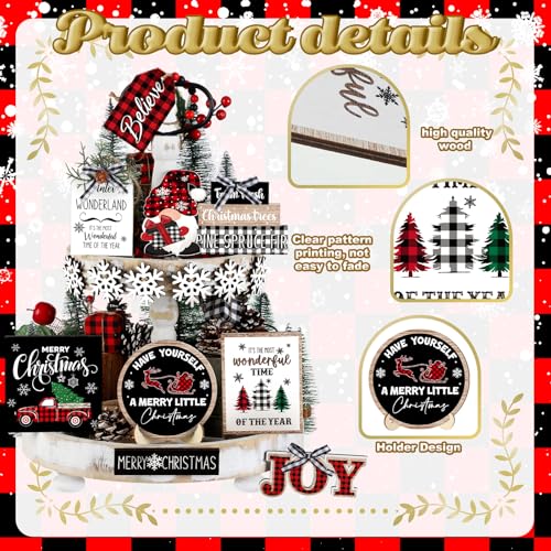 Christmas Tiered Tray Decoration Set - 15 Wooden Kitchen Home Decor Signs