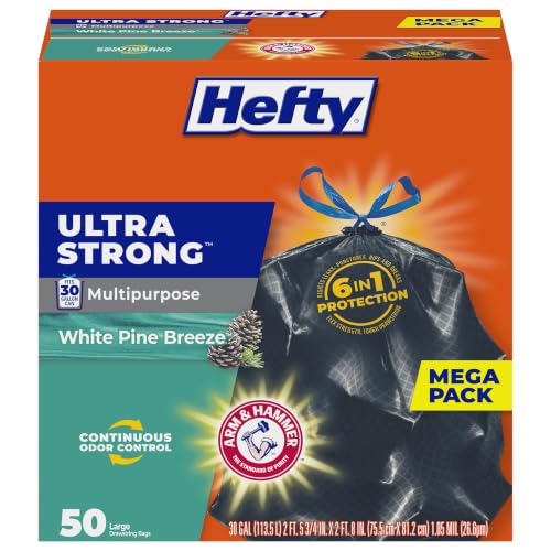 30 Gallon Large Drawstring Trash Bags - Black, Odor Control (50 Count)