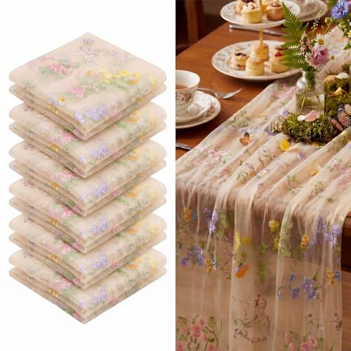Champagne 6-Pack Floral Embroidered Table Runners 10ft Wedding Baby Shower 23.6 x 120 inches