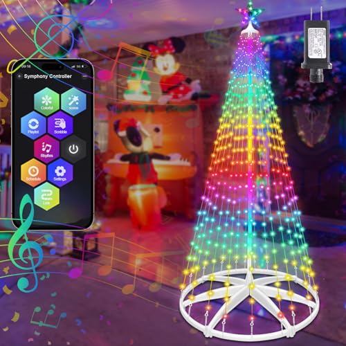 8ft AMIPEPE Smart RGB LED Cone Christmas Tree with Star Topper, Music Sync, App & Remote 388 LEDs