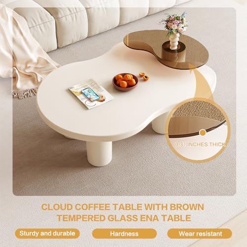 Modern Cloud Nesting Coffee Table Set of 2, Cream White Accent Tables