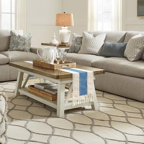 OTOSTAR Blue 12x108 Inch Boho Macrame Table Runner with Tassels – Rustic Farmhouse Home Decor