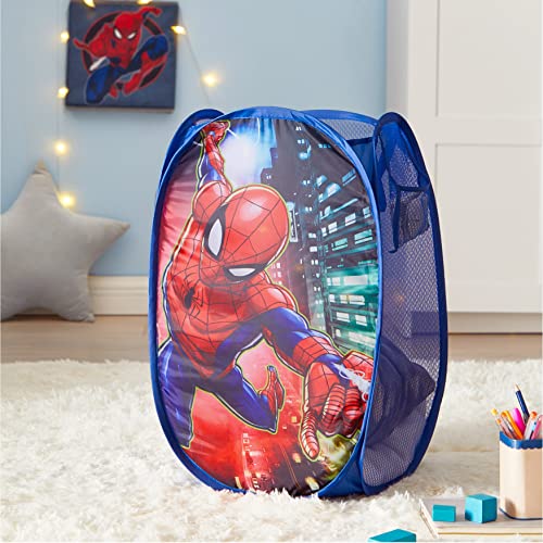 Marvel Spider-Man Kids Pop-Up Hamper - Collapsible Laundry Basket with Handles, Blue