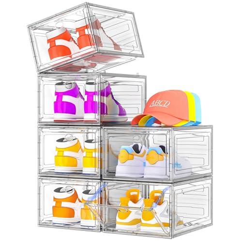 Clear Stackable Shoe Storage Boxes with Magnetic Doors - 6 Pack