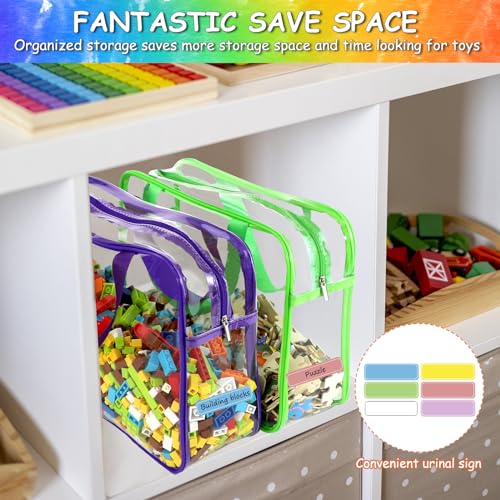 6 Pack Large Clear Toy Storage Bags with Labels & Handles for Kids Toys