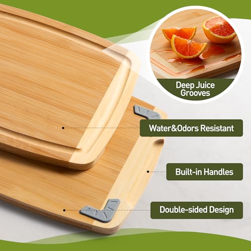 Socisen 4-Piece Bamboo Cutting Board Set with Non-Slip Feet – 17.5 x 12 in, Two-Tone