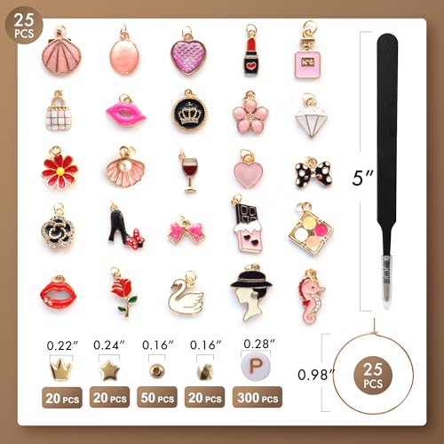 Acootima Ladies DIY Wine Glass Charms Kit, 25 Reusable Drink Markers for Wine Tasting & Parties