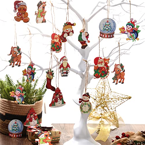 Marsui 24 Pcs Christmas Wooden Ornaments Farmhouse Holiday Decor