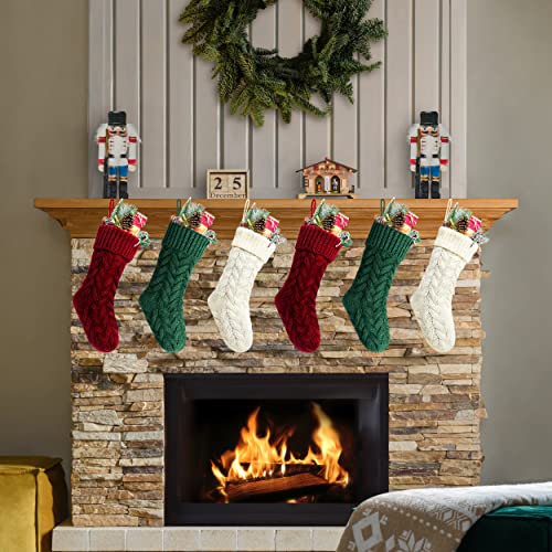 18-Inch Cable Knitted Christmas Stockings - 6 Pack Rustic Holiday Decor