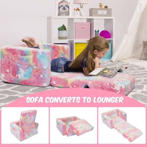 Fold-Out Kids Sofa Chair, Glow-in-the-Dark Convertible Toddler Lounger