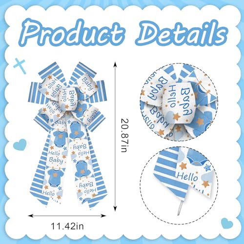 Blue and White Stripe Baby Shower Wreath Bow - Decorative Door Ribbon