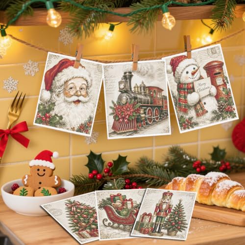 Retro Christmas Swedish Dishcloths (6 pack) – Deorfuy, 7x8 inches with Gift Box
