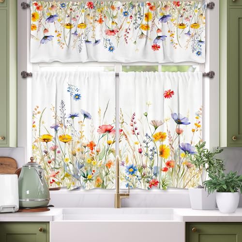 3-Piece Spring Kitchen Curtain Set with Valance & Tiers