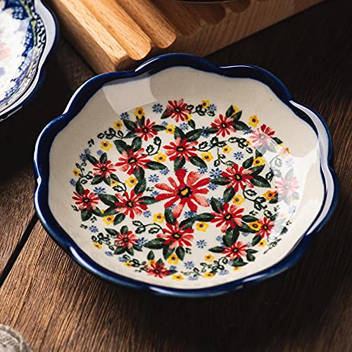 Sizikato 4-Pack Porcelain Appetizer Plates 4-Inch Snack Dish with Flower Pattern