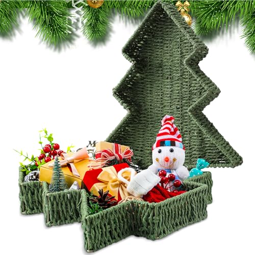 Vesici 2 Pcs Christmas Tree Wicker Basket, 16‘' 14‘' Xmas Serving