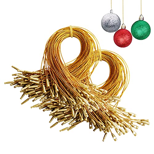 200Pcs Gold Christmas Ornament Hanger Strings with Snap Locking Fasteners