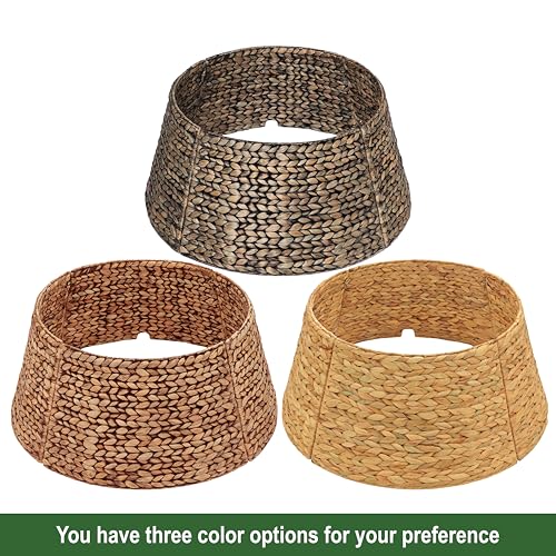Woven Rattan Christmas Tree Collar - 42 Inch Rustic Tree Ring, Brown Wash