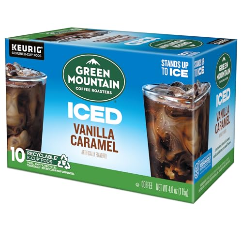 Green Mountain Coffee Roasters ICED Vanilla Caramel, Single Serve Keurig K-Cup Pods, Flavored Iced Coffee, 60 Count (6 Packs of 10)
