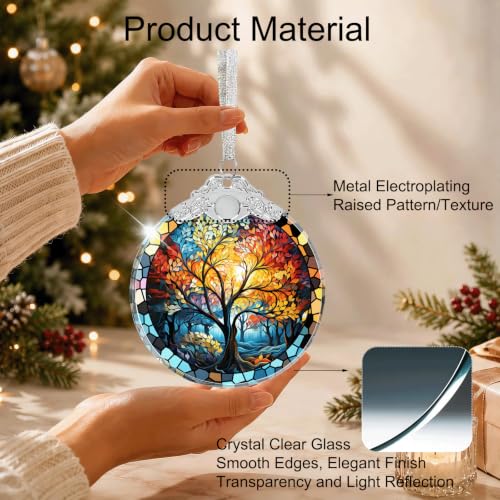 Aestas Tree of Life Crystal Glass 3" Hanging Ornament - Christmas Decor Gift & Keepsake (Tree of Life Variant)