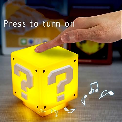 Question Block LED Night Light with Sound Effects, Rechargeable Desk Lamp