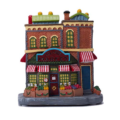 Lighted Christmas Village Market House - Polyresin Building with Timer