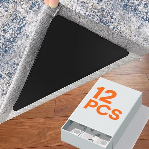 12-Piece Non-Slip Rug Tape, Double-Sided Grippers for Hardwood Floors