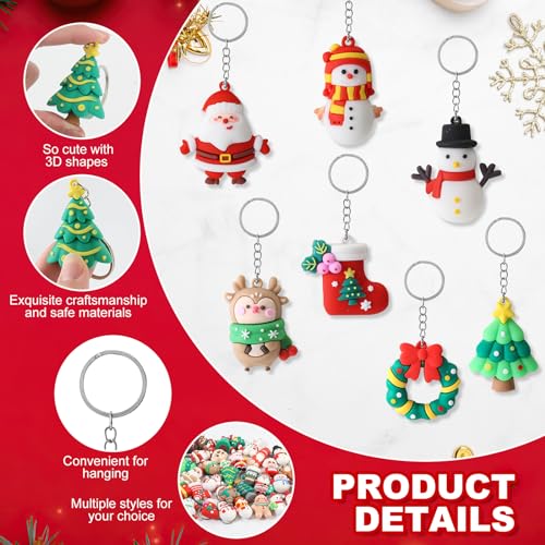 42-Piece Christmas Keychains Set with 3D Santa, Snowman, Reindeer Ornaments