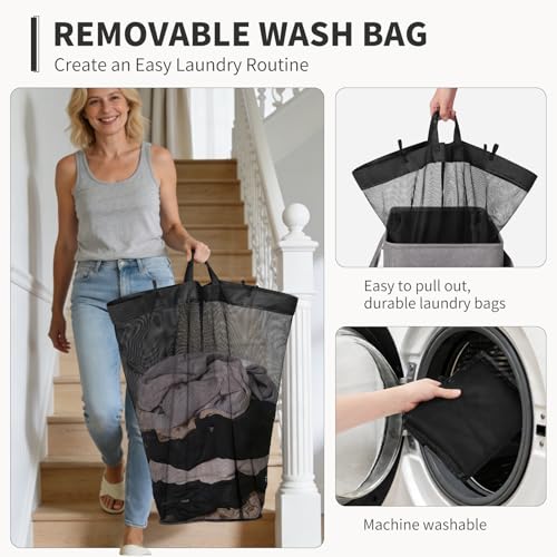 Goodpick 75L Rolling Laundry Hamper with Lid & Removable Bag, Grey