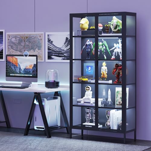 71-Inch Tall Glass Display Cabinet with Motion Sensor LED Lights